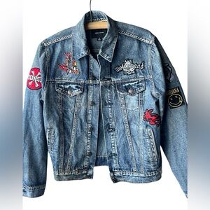 Up-Cycled Nirvana Battle Jean Jacket w/Patches Motörhead BONES Denim Unisex S/M